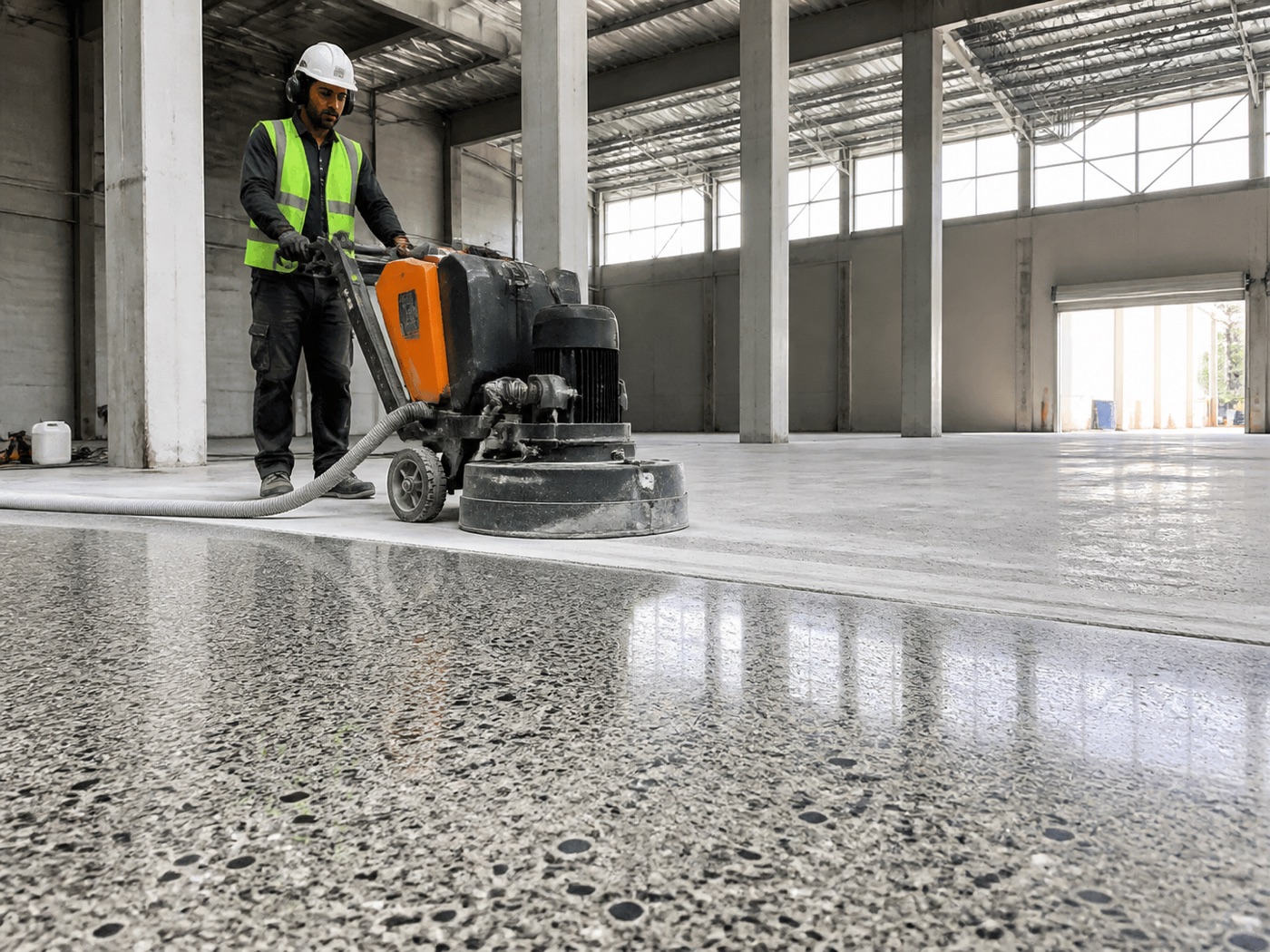 Endüstriyel makineyle beton zemin silimi