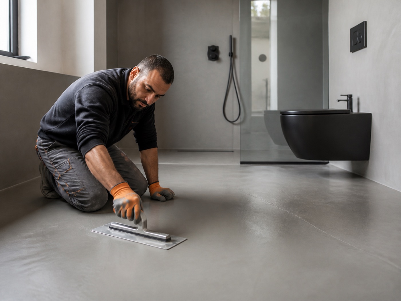 Modern banyoda mikro beton uygulaması
